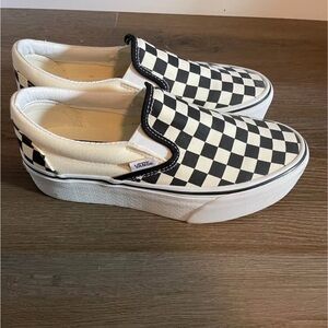 Vans Checkerboard Platform Slip-On Sneakers - Black, White